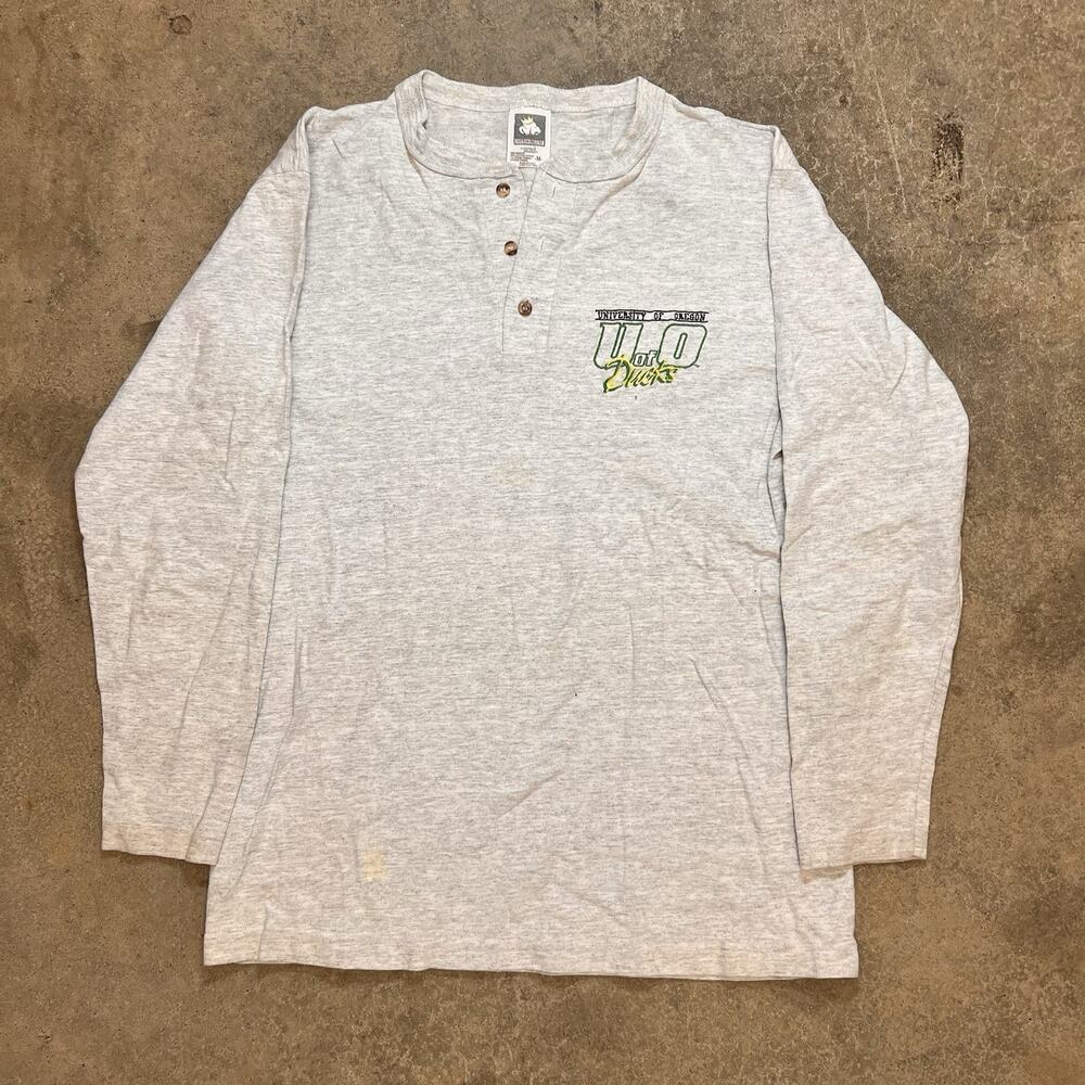 Vintage University Of Oregon U Of O Ducks Henley T Shirt Made in USA Anvil Tee
